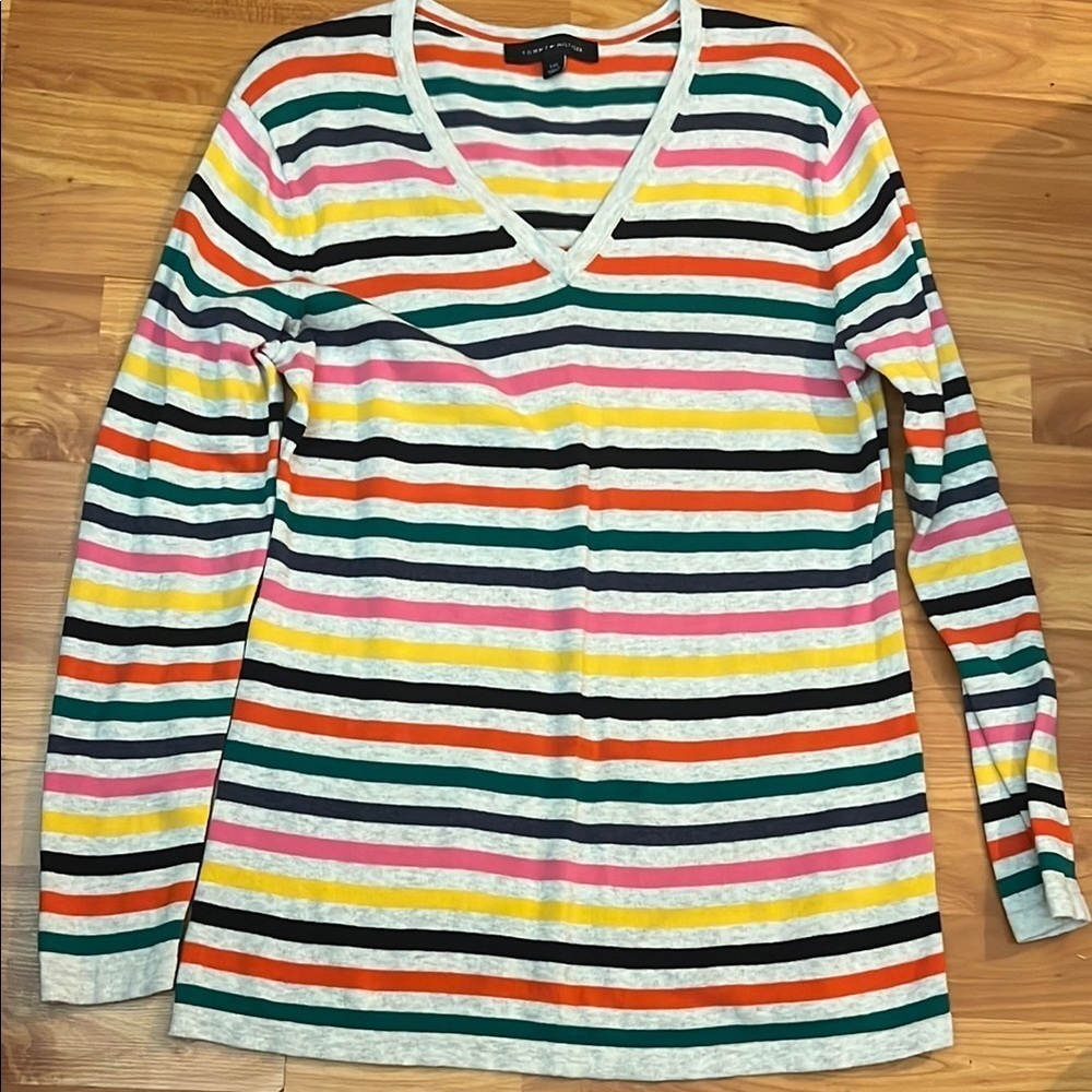 Tommy Hilfiger Colorful Striped V-Neck Women's Sweater